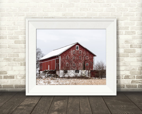 Winter Red Barn Photograph