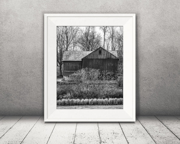 Winter Barn on Lake Photograph