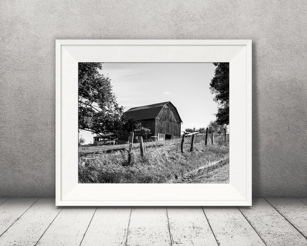 Red Barn Photograph Black White