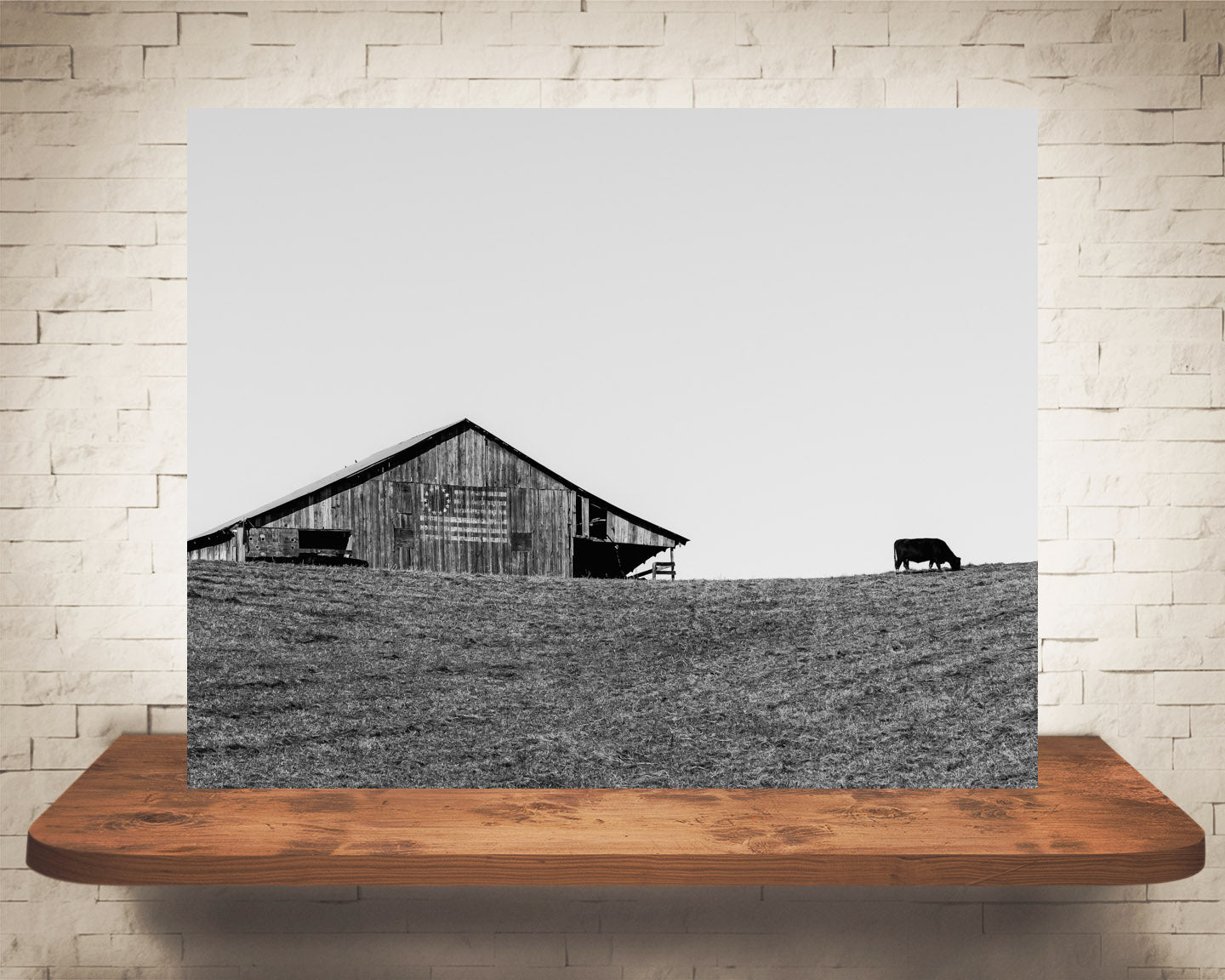 Flag Barn Photograph Black White