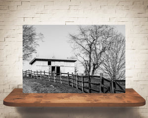 White Barn Fall Photograph Black White