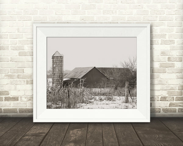 Winter Barn Photograph Sepia