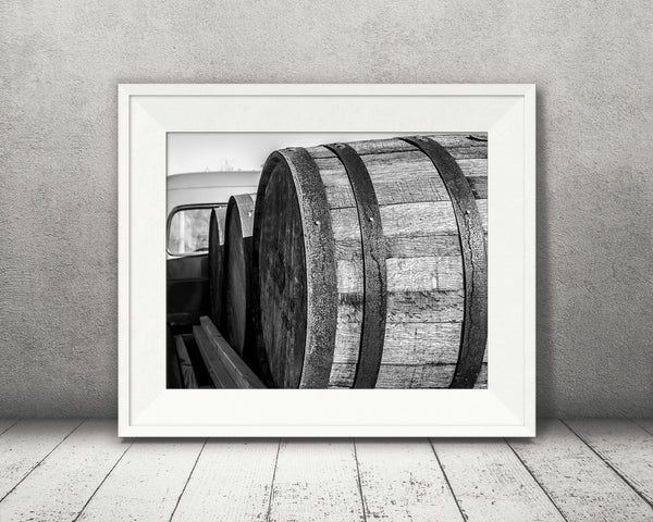 Wine Barrels Photograph Black White