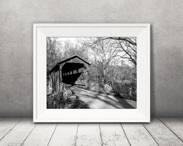 Covered Bridge Photograph Black White