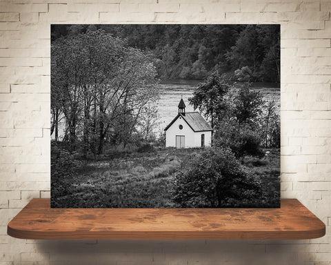 Riverbank Church Photograph Black White