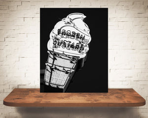Ice Cream Sign Photograph Black White