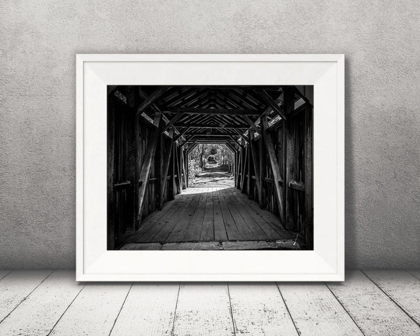Covered Bridge Photograph Black White