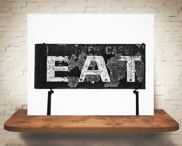 Vintage Diner Eat Sign Photograph Black White