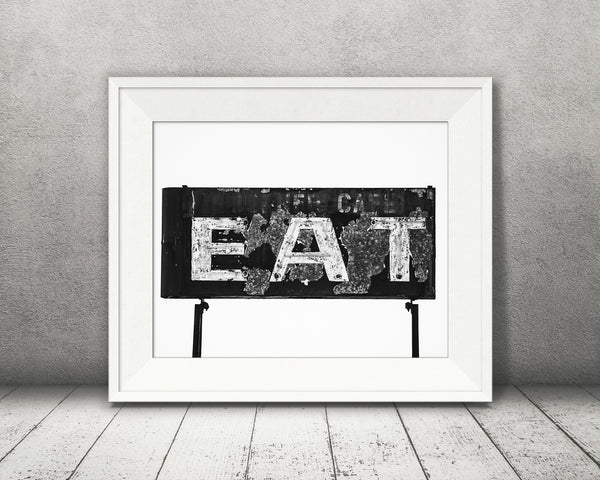Vintage Diner Eat Sign Photograph Black White
