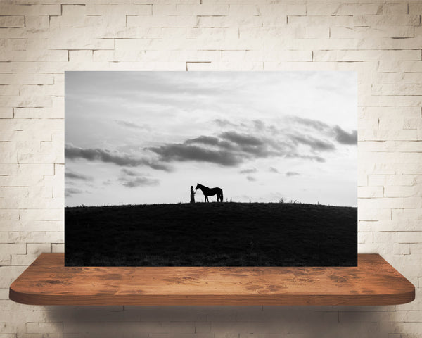 Horse and Girl Photograph Black White