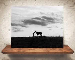 Horse and Girl Photograph Black White