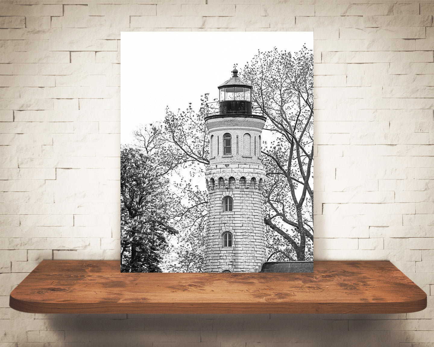Lighthouse Photograph Black White