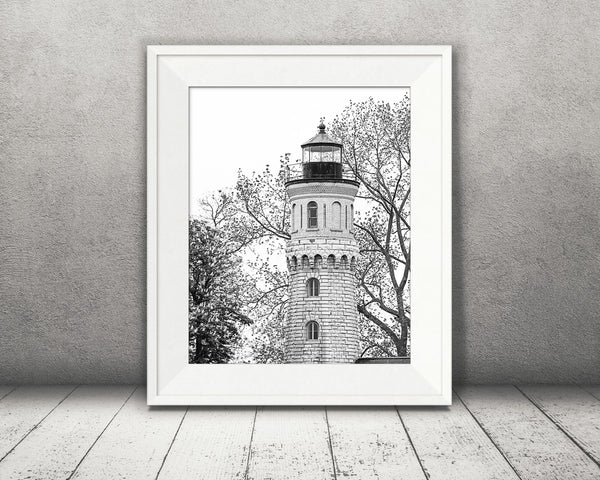 Lighthouse Photograph Black White
