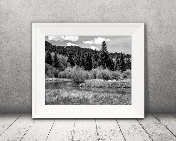Mountain Lake Photograph Black White