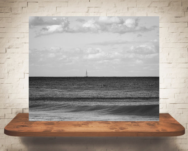 Ocean Sailboat Photograph Black White