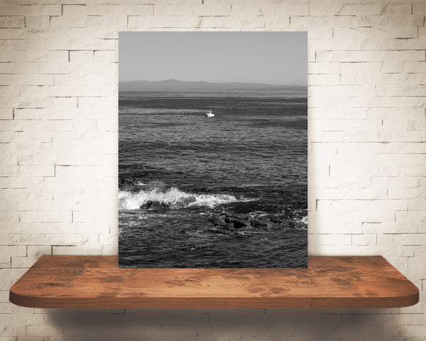 Ocean Boat Photograph Black White