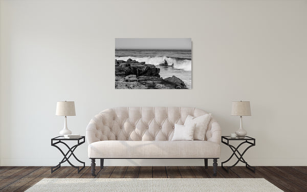 Rocky Coast Ocean Photograph Black White