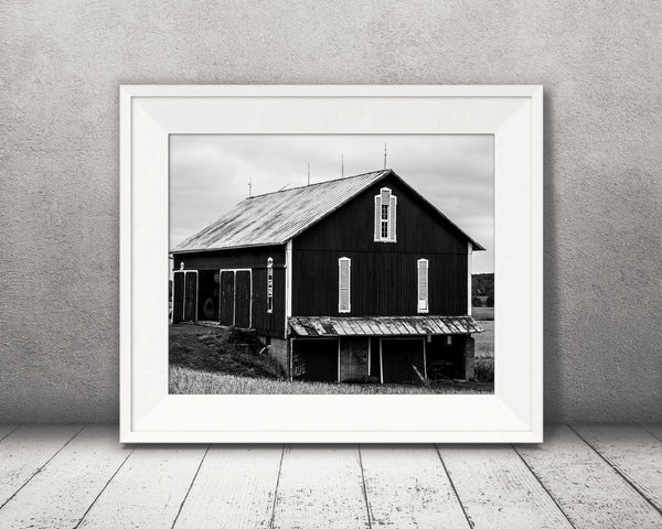 Red Barn Photograph Black White