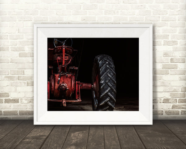 Red Tractor in Barn Photograph