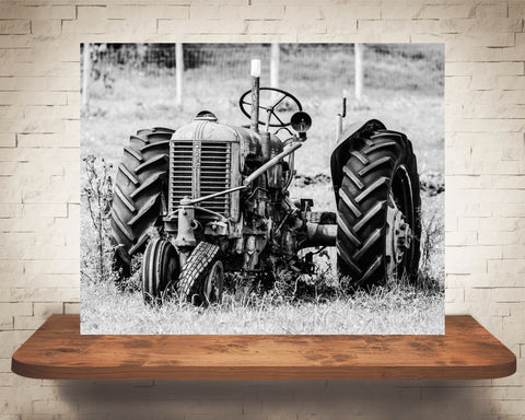 Old Tractor Photograph Black White