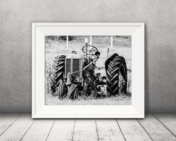 Old Tractor Photograph Black White