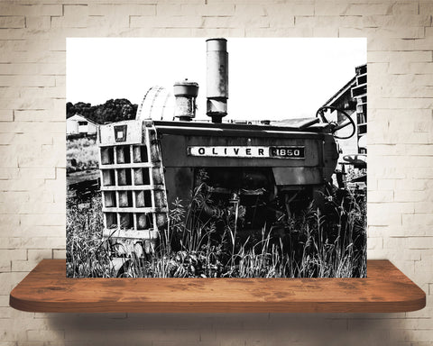 Green Tractor Photograph Black White