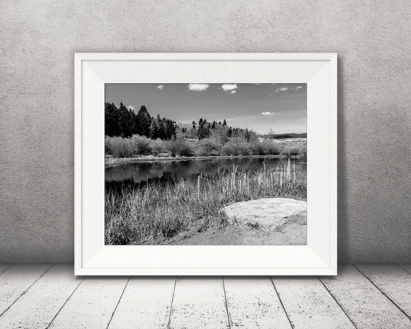 Mountain Lake Photograph Black White