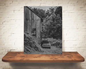 Vintage Truck Barn Photograph Black White