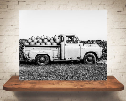 Truck Pumpkins Fall Photograph Black White