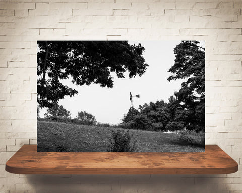 Country Landscape Windmill Photograph Black White