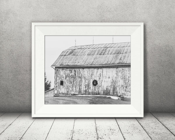 Christmas Barn Photograph Black White