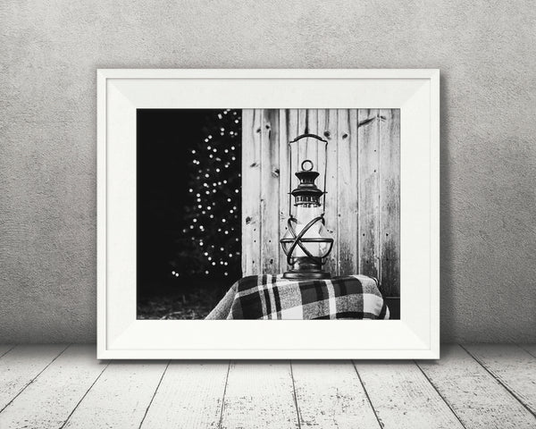Christmas Tree Lantern Photograph Black White