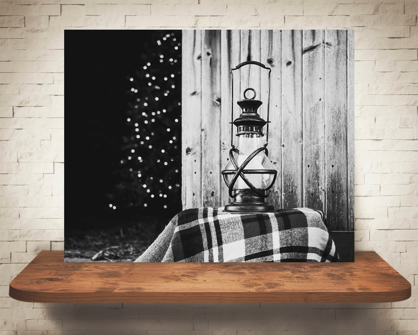 Christmas Tree Lantern Photograph Black White