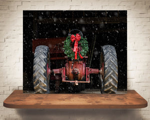 Christmas Wreath Tractor Photograph Snow