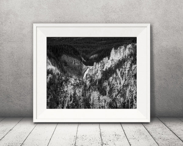 Yellowstone Canyon Waterfall Photograph Black White