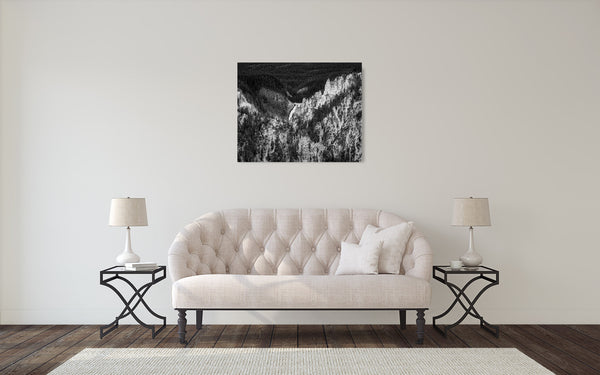 Yellowstone Canyon Waterfall Photograph Black White